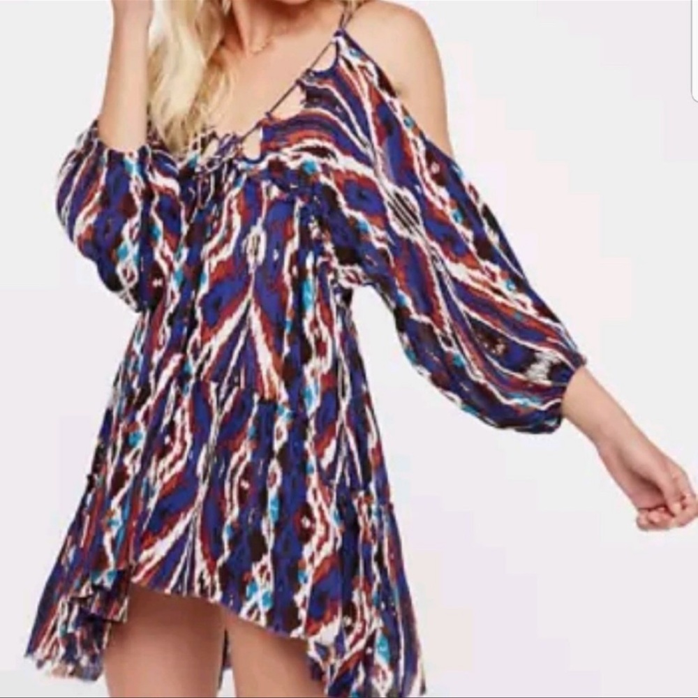 NWT Free People Blue Printed Boho Dress Size XS